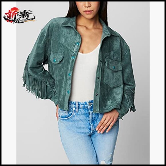 Faux Suede Fringe Jacket Women's Casual Snap Button Cuffs - Picture 5 of 7